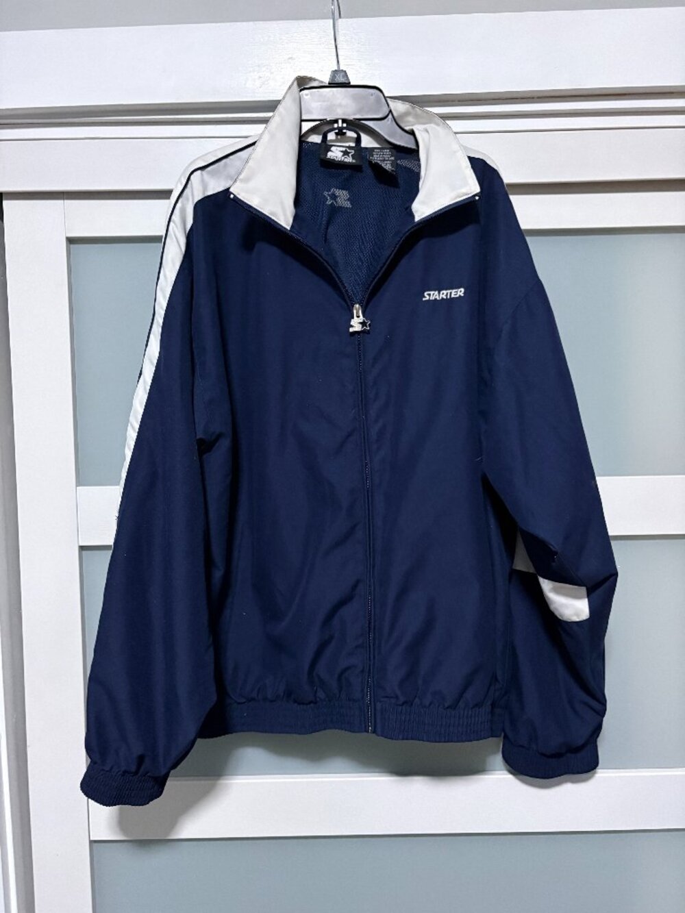 Men's Vintage Starter Jacket sz Large L Navy Windbreaker Coat
